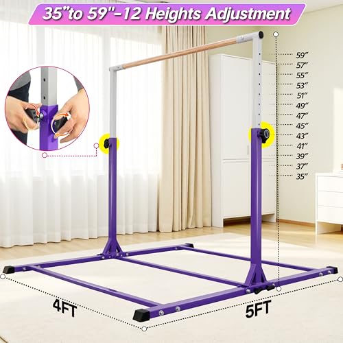 Image of Seliyoo Foldable Gymnastics Bar for Kids Teens Ages 3-18, 5FT /6FT Kip Training Bar -Sturdy Base for Home Training,Adjustable Height 35 inch to 59 inch for, 400 LBS Capacity,Anti-Slip Base & Easy Assembly