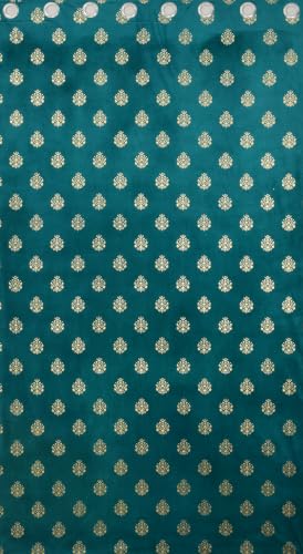 Image of KALIYO Dark Green Velvet Room Darkening Curtain with Gold Foil Floral Print | Eyelet Window Curtain | Soft Luxury Fabric | 7 Ft | Pack of 1