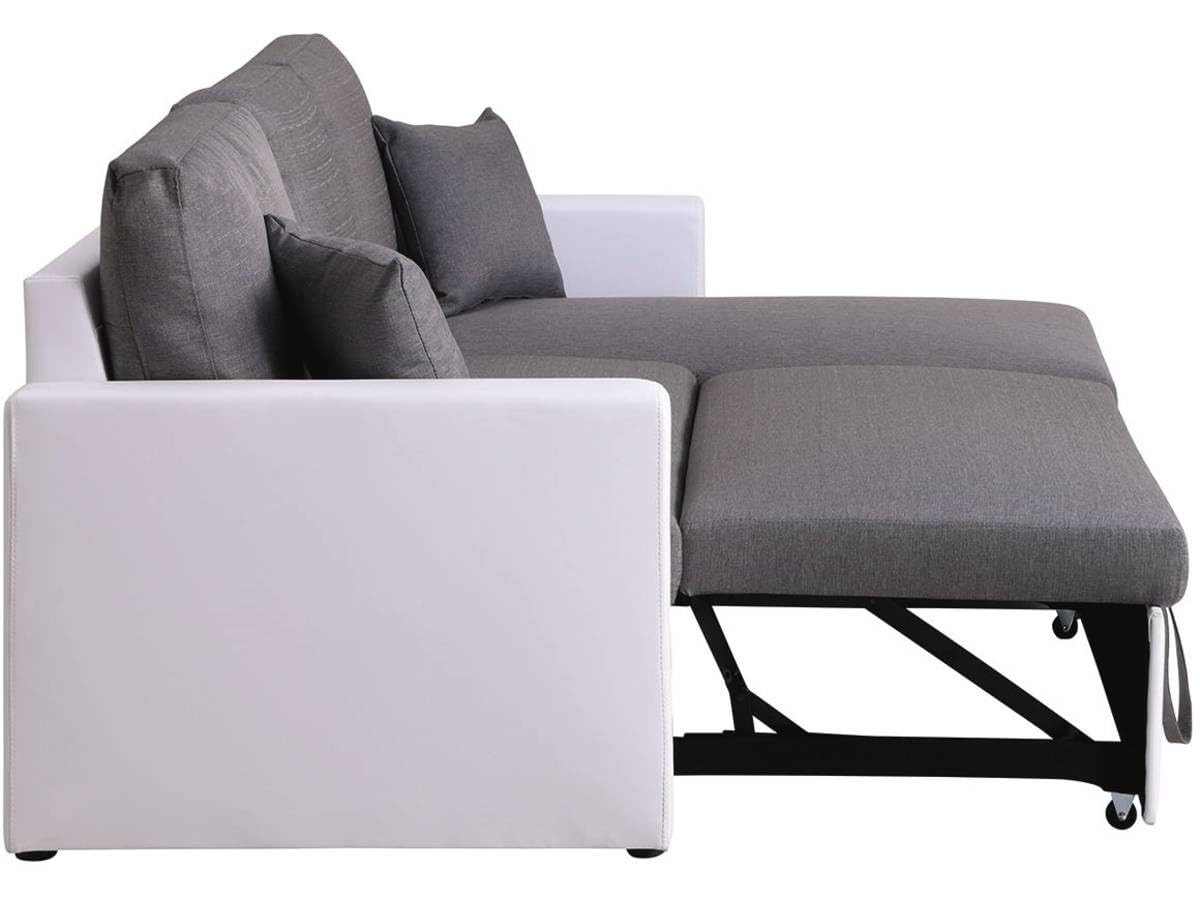 Habitat et Jardin - Canapé d'angle Convertible et Réversible Alain 3 Places Blanc et Gris - Canapé Lit Moderne en Tissu Lin - Espace de Stockage (Méridienne) - Design