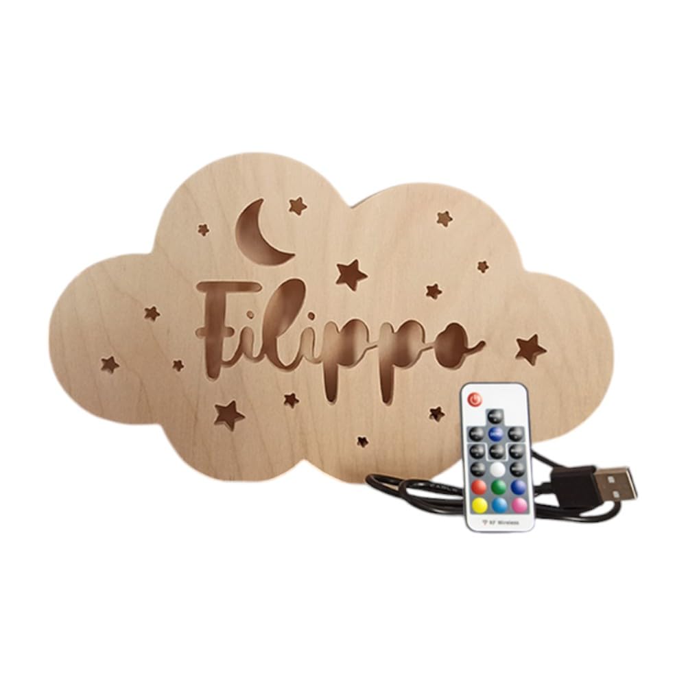 Soluzioni Green Shop Lampada Personalizzata con Nome – Luce Notturna per Bambini,Night Light LED per Cameretta – Idea Regalo Nascita Battesimo Compleanno
