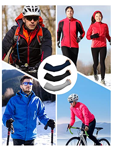 3 Pairs Warmers Thermal Arm Sleeves Warm Long Arm Cover with Thumb Holes for Men Women Cycling Running Outdoor Sports (Black, Navy, Gray, M)