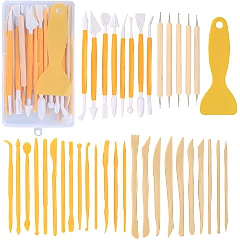 39 Pcs Pottery Clay Sculpting Tools, Polymer Clay Tools, Wood Carving Tools, Pottery Clay Modelling Tools Double-Ended for Sculpture, Modelling Clay, Polymer, Ceramic, Embossing, with Storage Case Cover