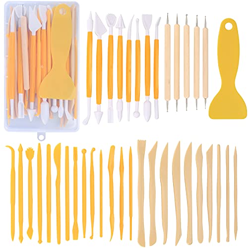 Pottery Clay Sculpting Tools Polymer Clay Tools Wood Carving Tools Pottery Clay Modelling Tools Double-Ended for Sculpture Modelling Clay Polymer Ceramic Embossing (39pcs)