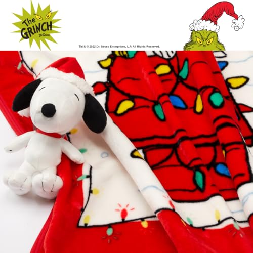 Image of Peanuts Snoopy Holiday & Christmas Kids Bedding Super Soft Plush Pillow and Throw 2 Piece Set, 40 in x 50 in (Officially Licensed Product) by Franco
