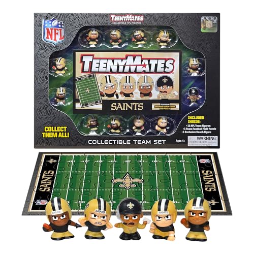 Party Animal TeenyMates NFL Action Figures Gift Set, with 11 Player Figures, Coach & Collectible Field Puzzle, NFL Football Toys for Kids & Fans, New Orleans Saints