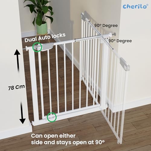 Image of Cherilo Baby Safety Gate for Kids & Pets (Fits 75-84 cm) | 1 Year Manufacturer Warranty | Pressure Mounted Safety Gate for Kids Home | Adjustable, Auto-Close, No-Drill Installation - White