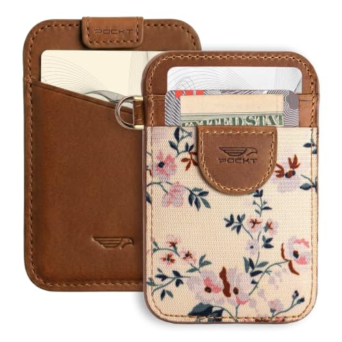 Image of POCKT Elastic Card Holder Wallet for Women and Men, Genuine Leather Slim RFID Blocking Front Pocket Credit Card Holder, Cute Small Minimalist Wallet | Bloom