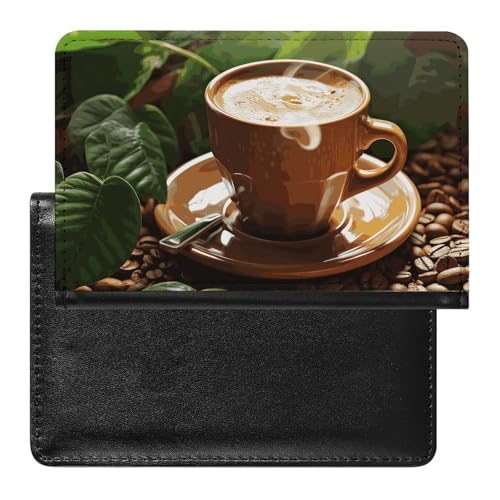 Porte-passeport étanche motif chien et cheval Café et feuilles vertes pour voyageur