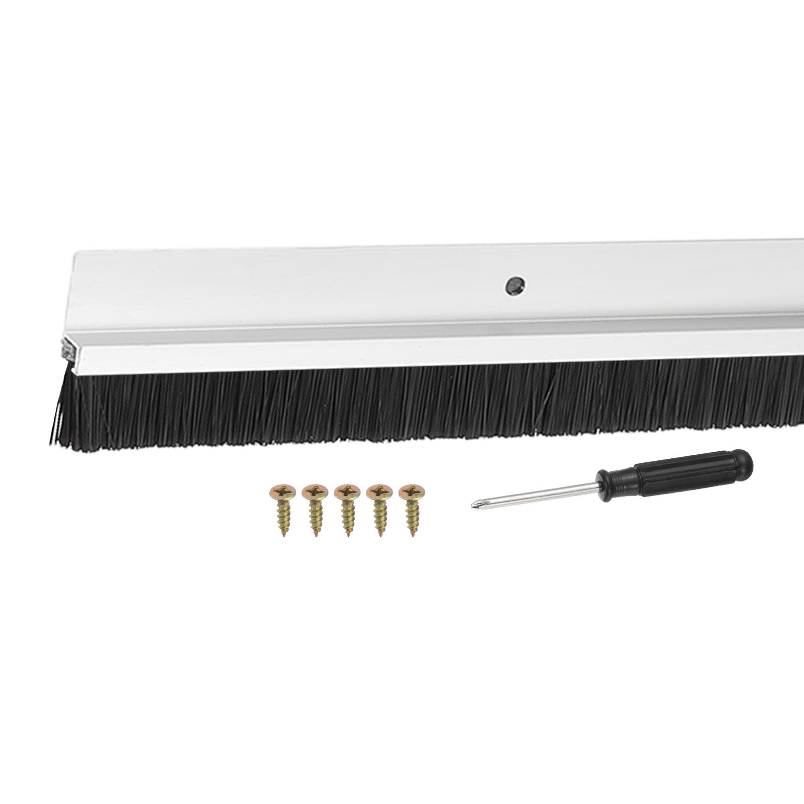 YELARXI Door Sweep Aluminum Alloy Brush Sweeps, 0.8 Inch Black PP Brush 39"L x 1.8"W Fit for Gaps of Door Bottom - H-Shape Holder (Silver)
