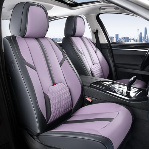 Image of Coverado Front Seat Covers, 2 Pack Waterproof Seat Cover for Cars, Faux Leather Seat Covers with Lumbar Support, Car Seat Protectors Driver Car Seat Cushion Universal Fit for Most Cars (Black&Purple)