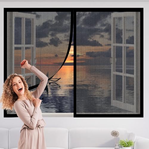 Cortinas Mosquitera Ventana 180 x 180 cm sin Taladrar Ni Atornillar Mosquiteras Fácil Instalación Adhesiva para Todas Las Ventanas Interiores y Exteriores, Negro