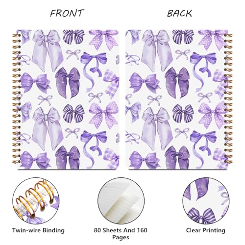 Image of 2 PCs Purple Bow Spiral Notebook Cute Coquette Journaling Notebooks Trendy Preppy Aesthetic Design Note Book Writing Journal Hardcover Notebook Classroom Office Supplies Gifts for Women Teen Girls
