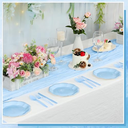 Image of NatNarr 30 pcs Light Blue Plates 7 inch Scalloped Blue Dessert Cake Plates Cute Plate Disposable Party Plate for Weeding, Birthday, Baby Shower (Pack of 2)