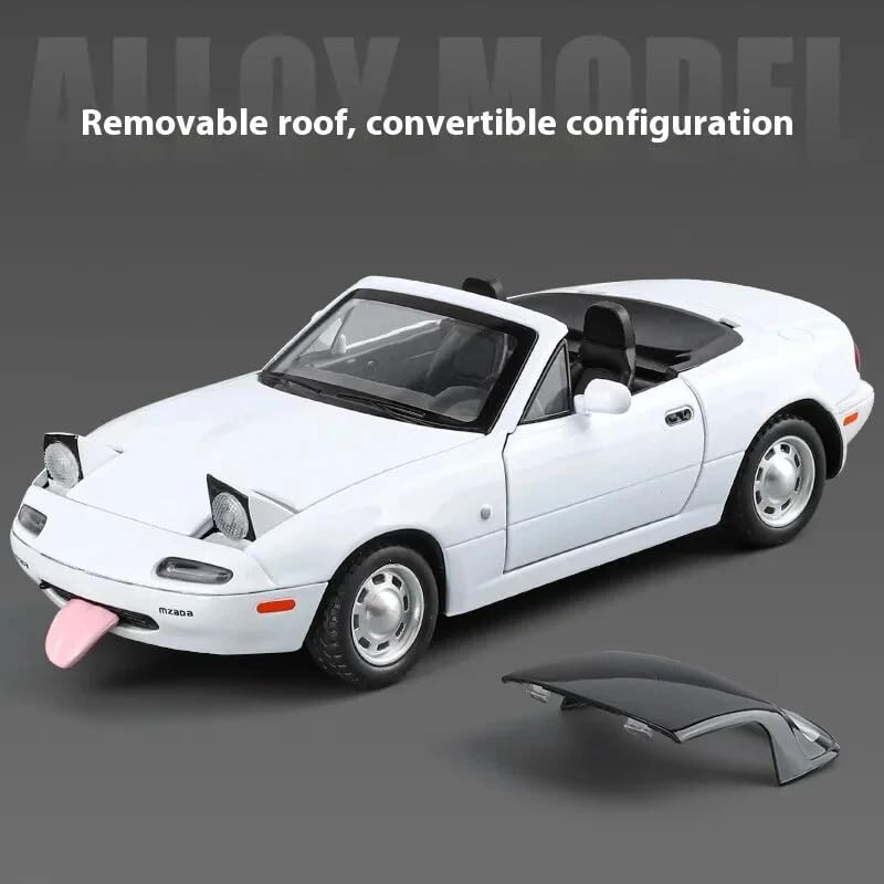 Image of 1:24 Mazda Miata MX-5 Diecast Model Car - Pull Back Metal Sports Toy Car with Light & Sound, Openable Doors - Collectible Toy Gift for Kids & Adults (White)