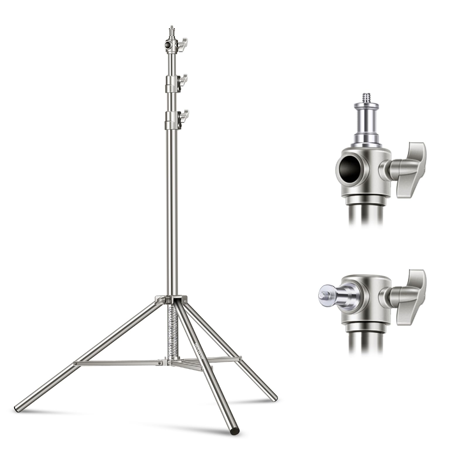 NEEWER 79"/2m Stainless Steel Light Stand, Spring Cushioned Heavy Duty Photography Tripod Stand with 1/4” to 3/8” Universal Screw Adapter for Strobe,