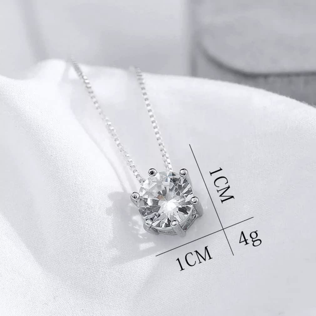 Collar de Plata S925 para Mujer, Solitario Redondo, Collar con Colgante de Diamante de circonia de 2,0 Quilates, joyería de Boda