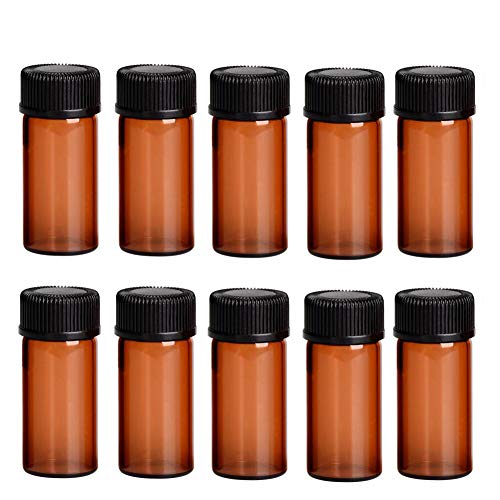 25PCS 3ML 0.1OZ Brown Empty Glass Essential Oil Bottles with Black Screw Cover Refillable Durable Cosmetic Container Small Sample Jar Makeup Pot for Travel Vacation Camping Daily Life