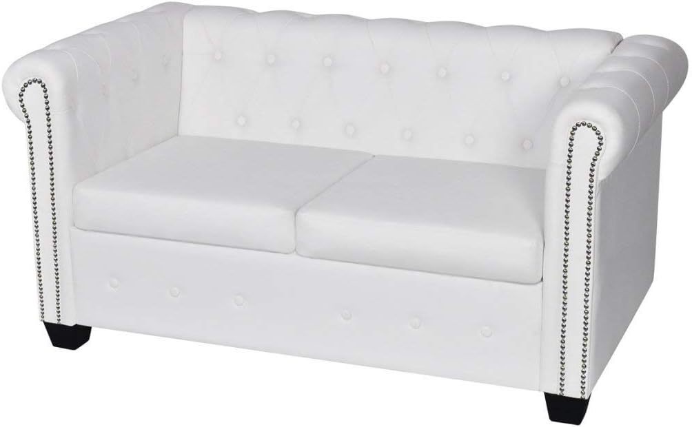 Anself Artificial Bonded Leather Chesterfield 2-Seater Sofa White