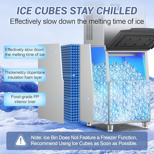 Image of Ice Machine Commercial Ice Maker Machine, 5 Lbs /24H Industrial Ice Machine, 350 Lbs Storage Commercial Ice Machines Free Standing, Cubes Ice Makers Commercial, Restaurant, Cafe, Bar, Hotel