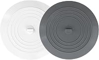 V-TOP 5 Inch Silicone Bathtub Drain Stopper 2 Pack - Universal Flat Suction Tub Plug, Shower Drain Cover & Hair Stopper (White & Grey)