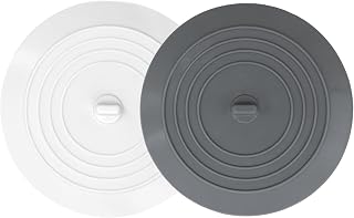 V-TOP 5 Inch Silicone Bathtub Drain Stopper 2 Pack - Universal Flat Suction Tub Plug, Shower Drain Cover & Hair Stopper (White & Grey)