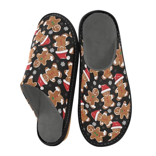 Slippers for Women Gingerbread Man Christmas Hats Pattern Soft Winter Warm Shoes Indoor Outdoor Non-Slip House Travel Slippers