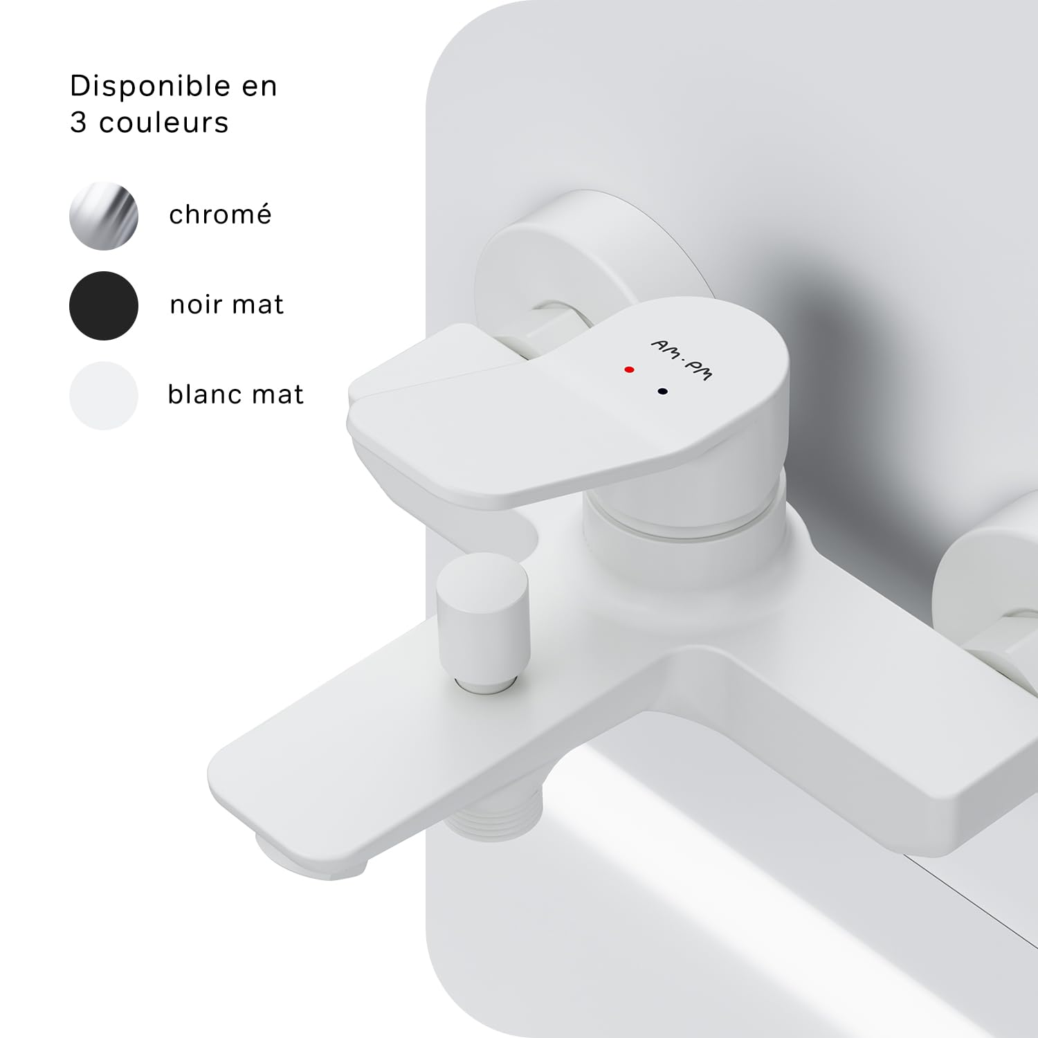 AM.PM Mitigeur Bain Douche, Robinet Monocommande de Bain avec Bec, à économie d'eau, Blanc, Résistant aux fissures, Facile à nettoyer et à installer, X-Joy FXA10033.
