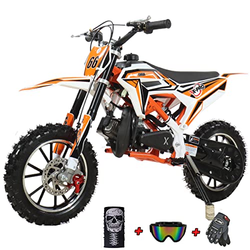 X-PRO 50cc Dirt Bike Gas Dirt Bike Pit Bikes Youth Dirt Pitbike with Gloves, Goggle and Face Mask (Orange)