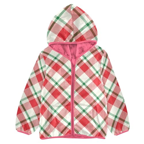 GuoChe Cream Merry Christmas Plaid Red Big Girls Jackets With Sherpa Lining