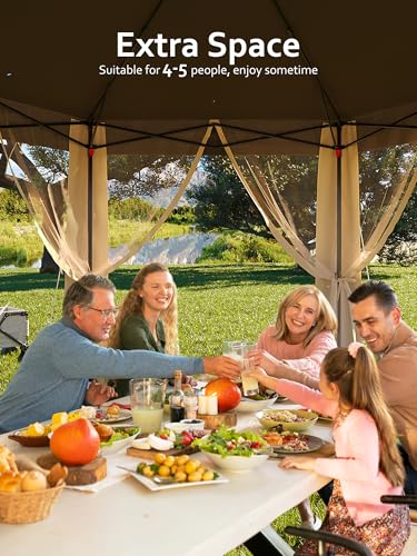 Garvee Pop Up Gazebo Screen Tent,Hexagonal Instant Gazebo Tent with Mosquito Netting Outdoor Canopy,6 Sided Sun Shelter 13x13ft with Mesh Netting,Pavilion Tents for Patio,Khaki+Beige