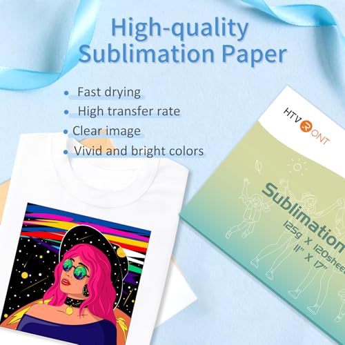 Image of HTVRONT Sublimation Paper 11x17 Inch - 120 Sheets Easy to Transfer Sublimation Paper for T-Shirts, Tumblers, Mugs (A3) (Pack of 2)