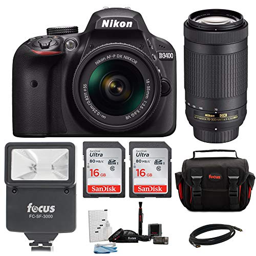 Nikon D3400 DSLR Camera w/ 18-55mm & 70-300mm Lenses and Promotional Holiday Bundle
