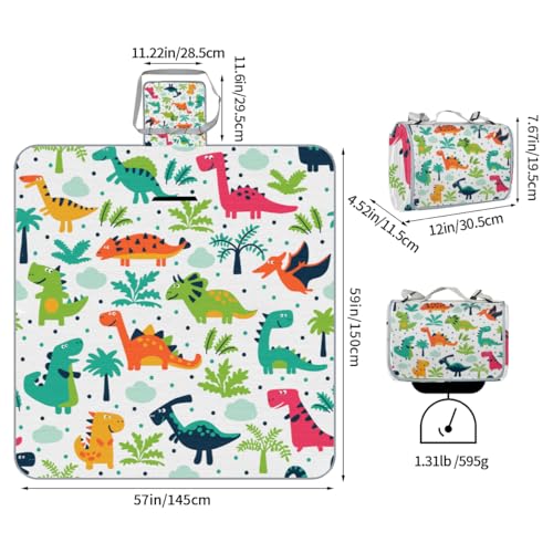 Shimoshe Picnic Blankets 57”x 59”, Cloudy Tree Dinosaur Waterproof Sandproof Picnic Mat Lightweight Foldable Beach Blanket for Camping Park Grass Beach Outdoor Blanket