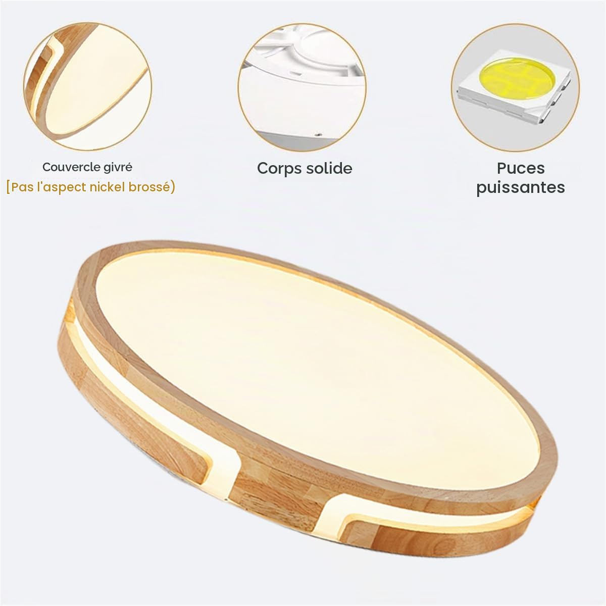 Plafonnier Bois,Dimmable 3000K-6000K 24W Luminaire Plafonnier Bois,Pour Chambre,Salon,Cuisine,Salle à Manger,Couloir,Maison,Bureau, D'Enfant Ø40cm
