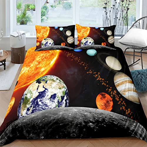 CCBAO Funda Nórdica De Microfibra 3D Juego De Edredón con Diseño De Planeta Juego De Cama Doble con Cremallera Juego De 3 Piezas Y 2 Fundas De Almohada 172x218cm