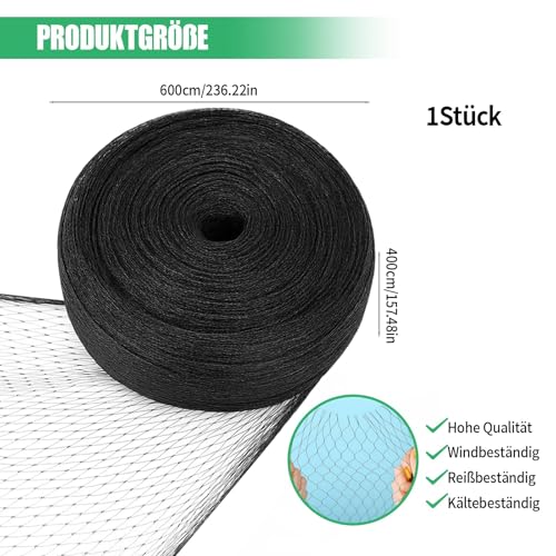 1 Stück Teichnetz, Taubennetz Balkon, Netz Für Balkon, Netz Vogelschutz, Feinmaschiges Teichnetz Aus Polyethylen, 4m x 6m taubennetz Balkon ohne Bohren, Schwarz