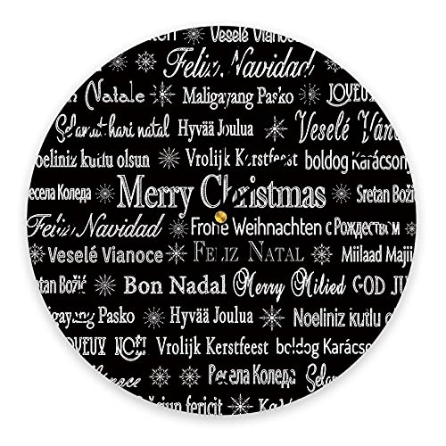 Colorsum Round Battery Operated Wall Clock Christmas Multilingual Merry Christmas Black Background Silent Non-Ticking Wall Clocks For Living Room Bedroom Office Decor 9.8 Inch #TOP2