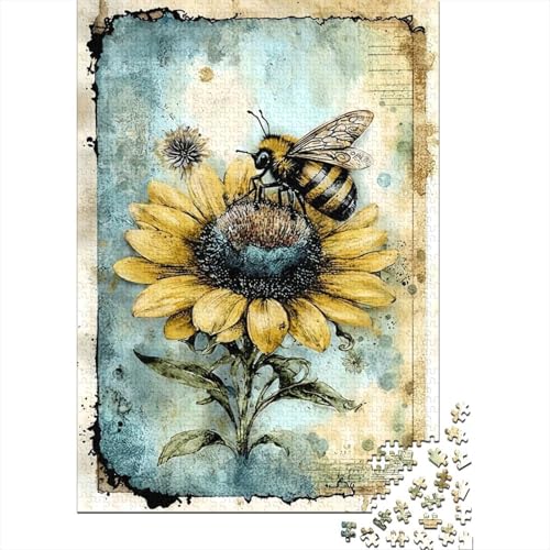 Puzzle de 1000 piezas para adultos con diseño de girasol y abeja de 70x50 cm