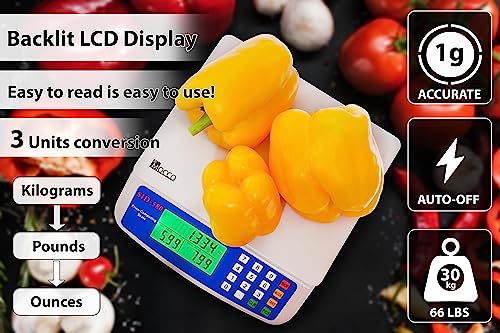30Kg X 1G Electronic Computing Scale, Mocco Lcd Digital Commercial Food Produce Scales 66Lb Capacity With Ac Adapter For Meat Weighting Kitchen Stores Restaurant Market #TOP2