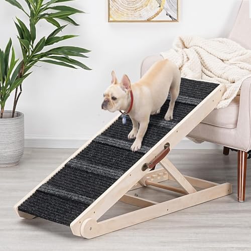 Hundehilz fürs Bett - Faltbar, von klein bis groß für Couch - 6 einstellbare Höhen von 30,5 bis 61cm - Stufen mit rutschfester Matte-Holzportabler Hundehilz zum Aufstieg auf Bett, Couch, Auto bis 90kg