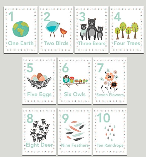 Our Earth Counting Wall Cards in English, Number Flash Cards, Set of Ten 5x7 Wall Art Prints, Nursery Wall Art Decor, Kid's Art Decor, Gender Neutral Nursery, Nature Themed, Woodland Nursery, Playroom