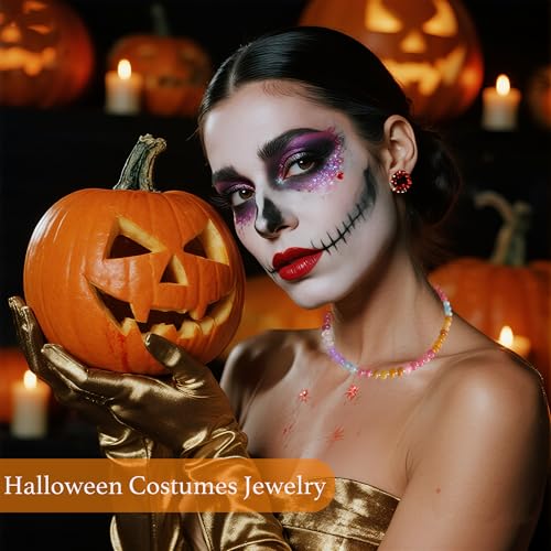 Colorful Beaded Necklace for Women 16"- Rainbow Crystal Bead Chunky Halloween Costume Beach Vacation Jewelry, Christmas Wedding Gifts2