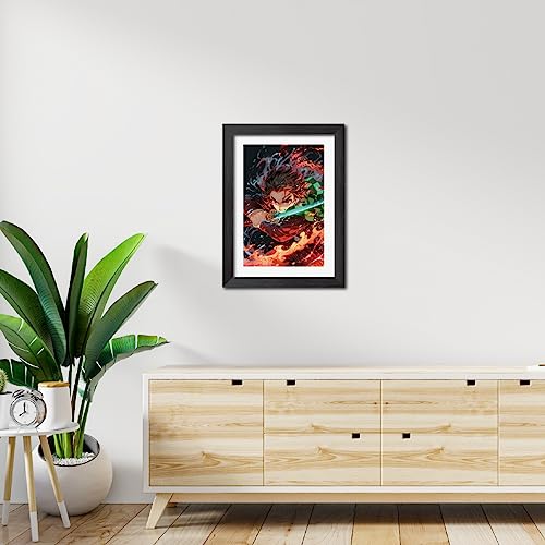 Image of TenorArts Tanjiro Photo Frame Demon Slayer Anime Laminated Poster Framed Painting with Matt Finish Black Textures (12inches x 9inches)