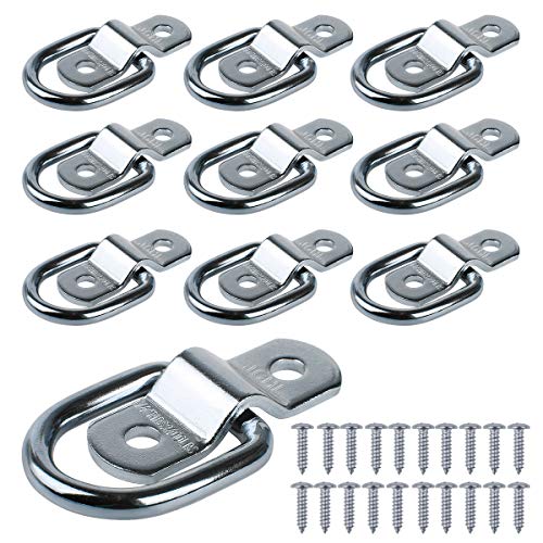 JCHL D-Ring Tie Downs Anchors Lashing Rings for Loads on Trailers Trucks RV Campers Vans ATV SUV Boats Motorcycles etc Vehicles Heavy Duty 2400 Pounds Capacity Tie Down Ring (10-Pack)
