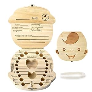 Tandenbox, melktandendoos, melktandendoos, opbergdoos, hout, haar, tandendoos in Duitse versie, cadeau voor kinderen, jongens