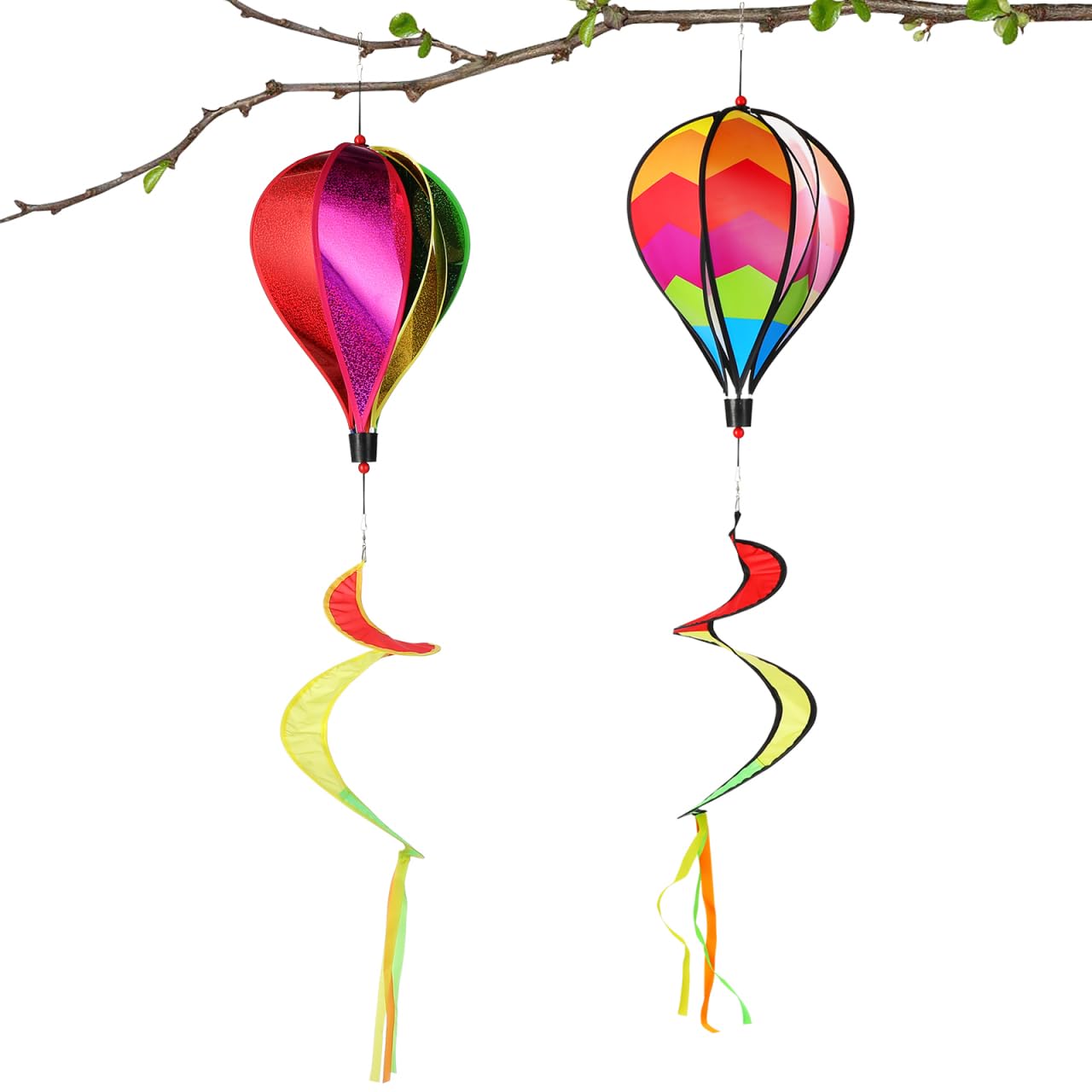 BESTonZON 2-Pack Spiral Hot Air Balloon Wind Spinners, Colorful Striped and Glitter Garden Yard Decorations, Outdoor Hanging Wind Socks-image-17