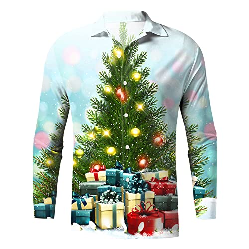 Briskorry Weihnachtshemden Herren Hemd Langarm Muster Slim-Fit Business...