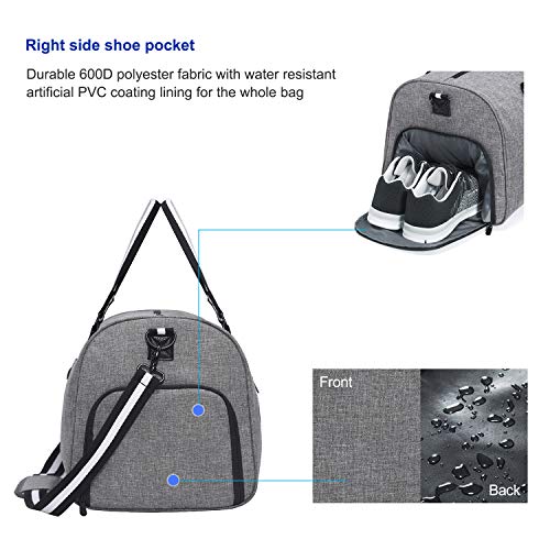 apollo walker Water Resistant Sports Gym Duffel Bag with Shoes Compartment Travel Weekender Bag for Men Women Grey