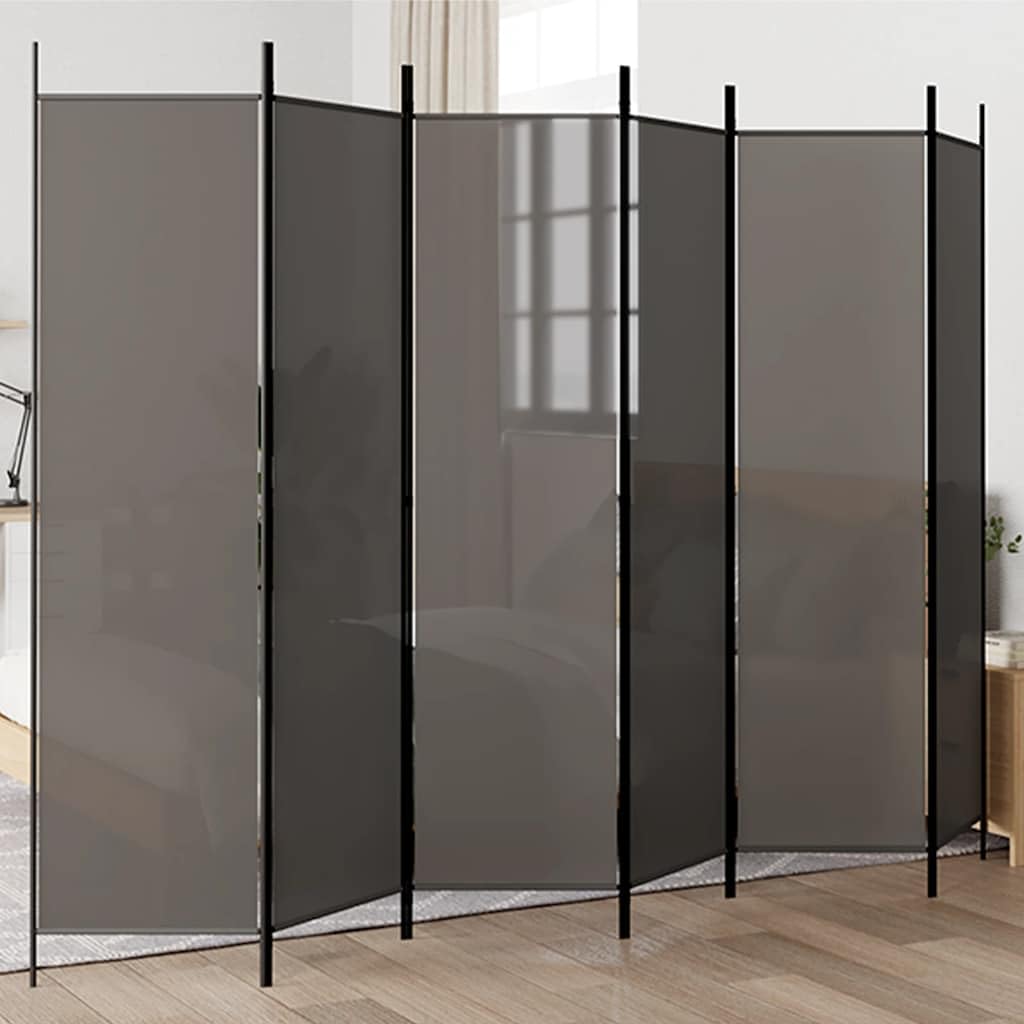 vidaXL Paravent 6 Panneaux 300x200 cm, Tissu Polyester & Cadre en Fer, Anthracite, Écran Pliable, Cloison Mobile pour Chambre et Bureau, Décoration intérieure