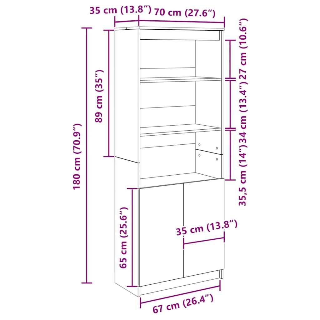 vidaXL Highboard Artisan-Eiche 70x35x180 cm Holzwerkstoff, Schrank, Lagerschrank, Schrank hoch, Beistellschrank, hoher Schrank, Schrank mit Tür